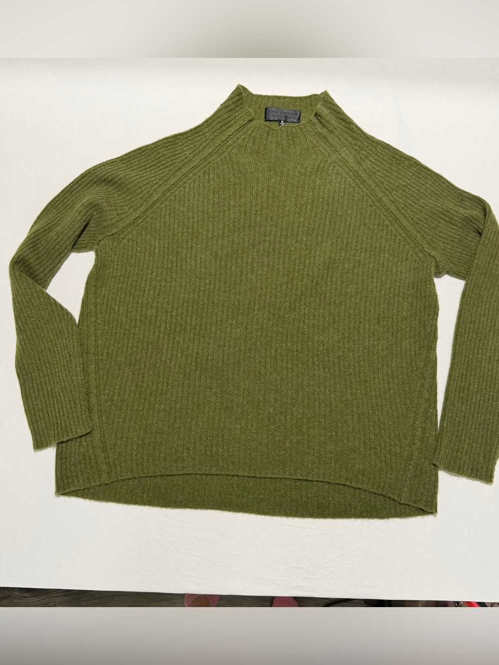 Nili Lotan Olive Ribbed Mock Neck Sweater